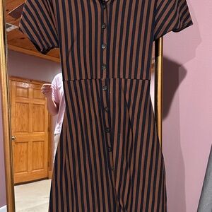 Striped Black and Brown Button-Up Dress